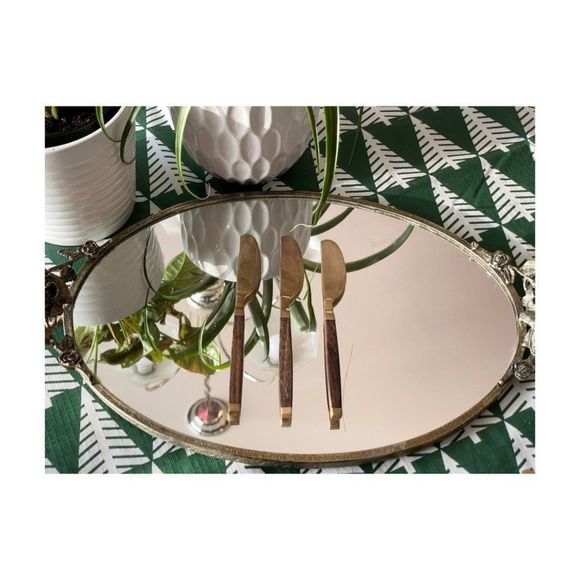 Vintage Brass & Walnut Wood Butter Knife Set of 8 - Picture 3 of 9